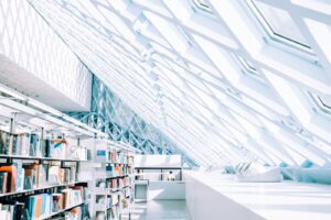 A futuristic-looking library