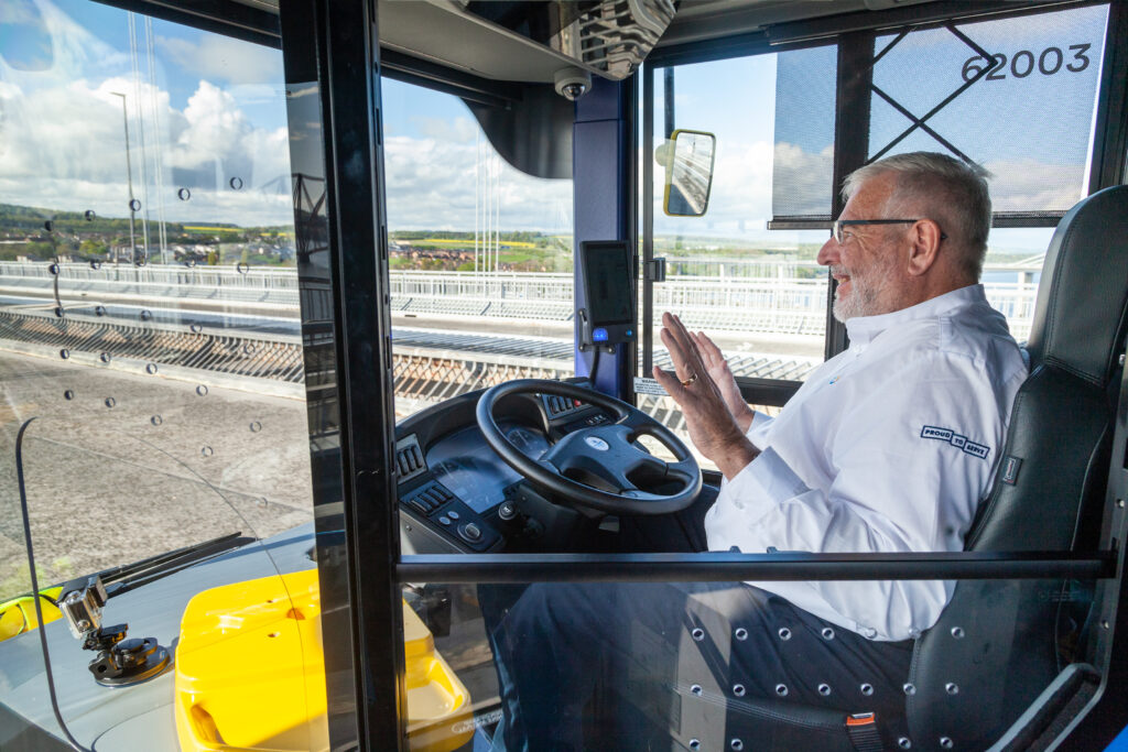 Safety driver in an autonomous bus in Scotland