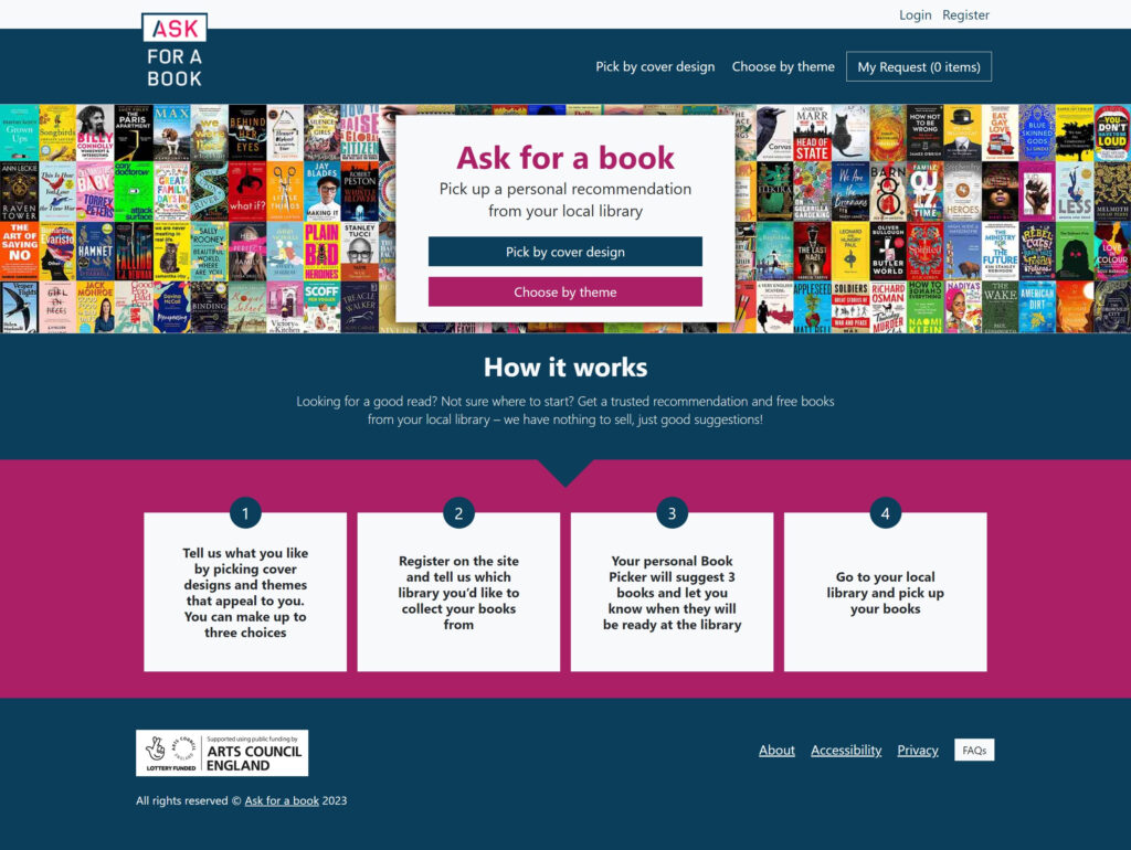Image showing the homepage of AskForABook.com