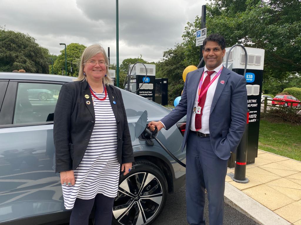 Cllr Liz Clements and Cllr Majid Mahmood from Birmingham City Council using the new rapid EV charging points at Sutton Park
