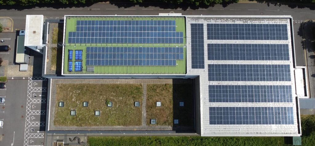 Solar Panels on the roof of The Keep archive centre in East Sussex, photo courtesy of East Sussex County Council