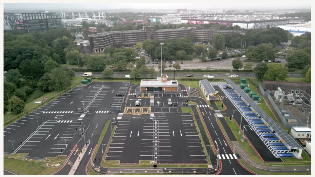 Ariel shot of the GIgahub EV charging site at the NEC, courtesy of NEC Group