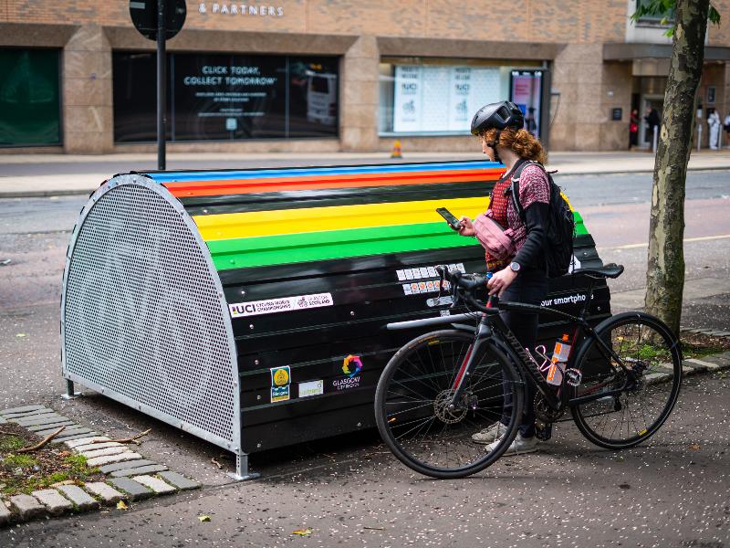 UCI-branded cycle hub in Glasgow city centre, photo courtesy of Glasgow City Council