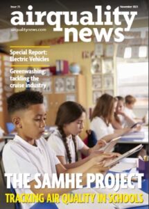 Cover of Air Quality News Magazine 23, November 2023, showing photo of pupils at school
