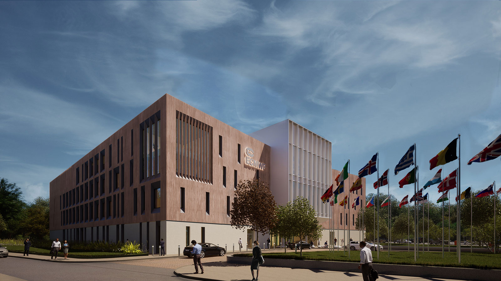 The new HQ for the European Centre for Medium-Range Weather Forecasts, image courtesy of BDP