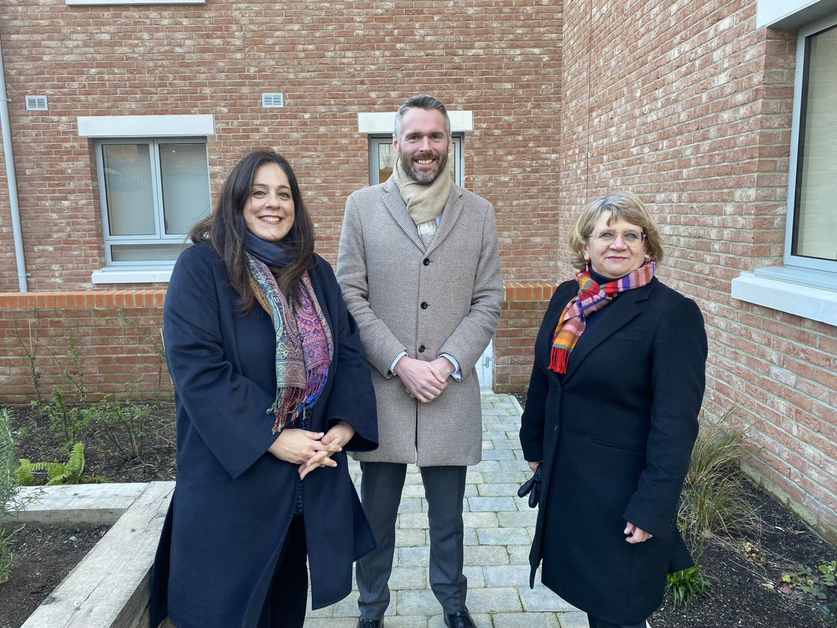 Cllr Peray Ahmet (Leader of Haringey Council), Tom Copley (Deputy Mayor of London for Housing and Residential Development) and Cllr Ruth Gordon (Cabinet Member for Council House Building, Placemaking & Local Economy at Haringey Council) at Watts Close, photo courtesy of Haringey Council