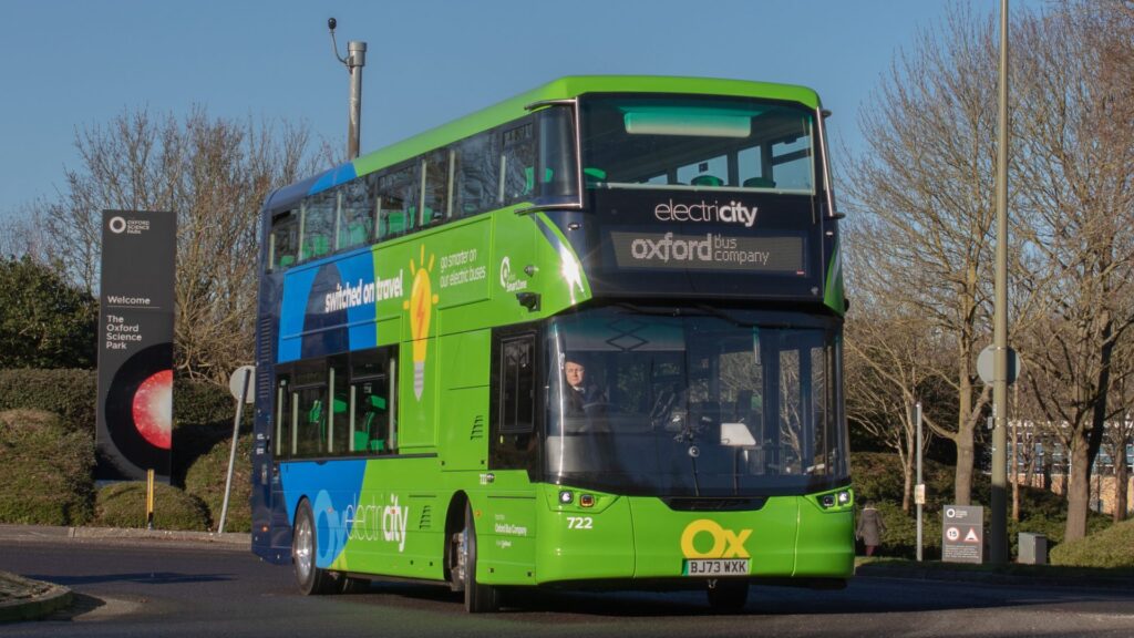 Zero-emission green bus in Oxford, part of the Go Ahead Group