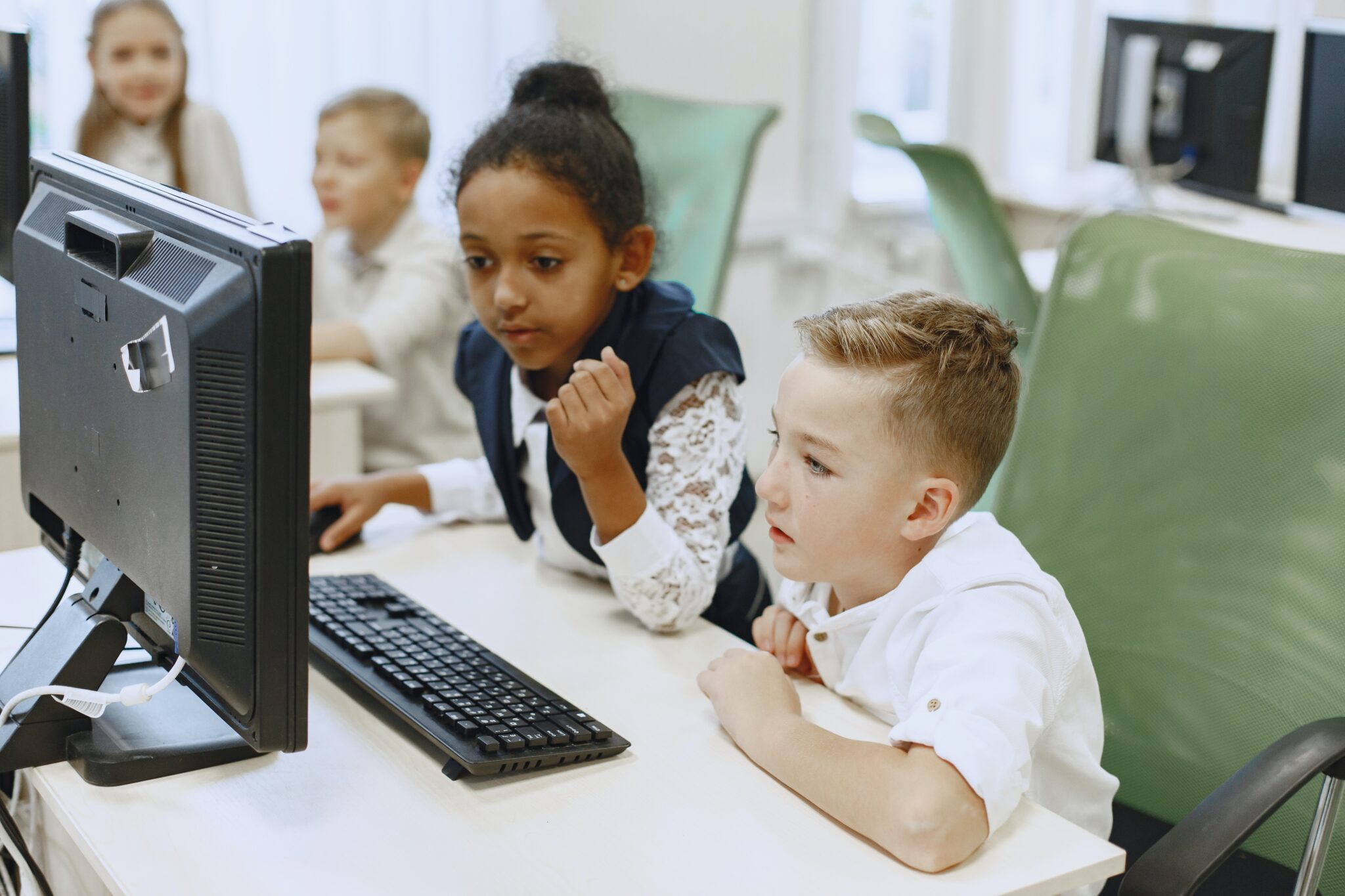 School children using the internet