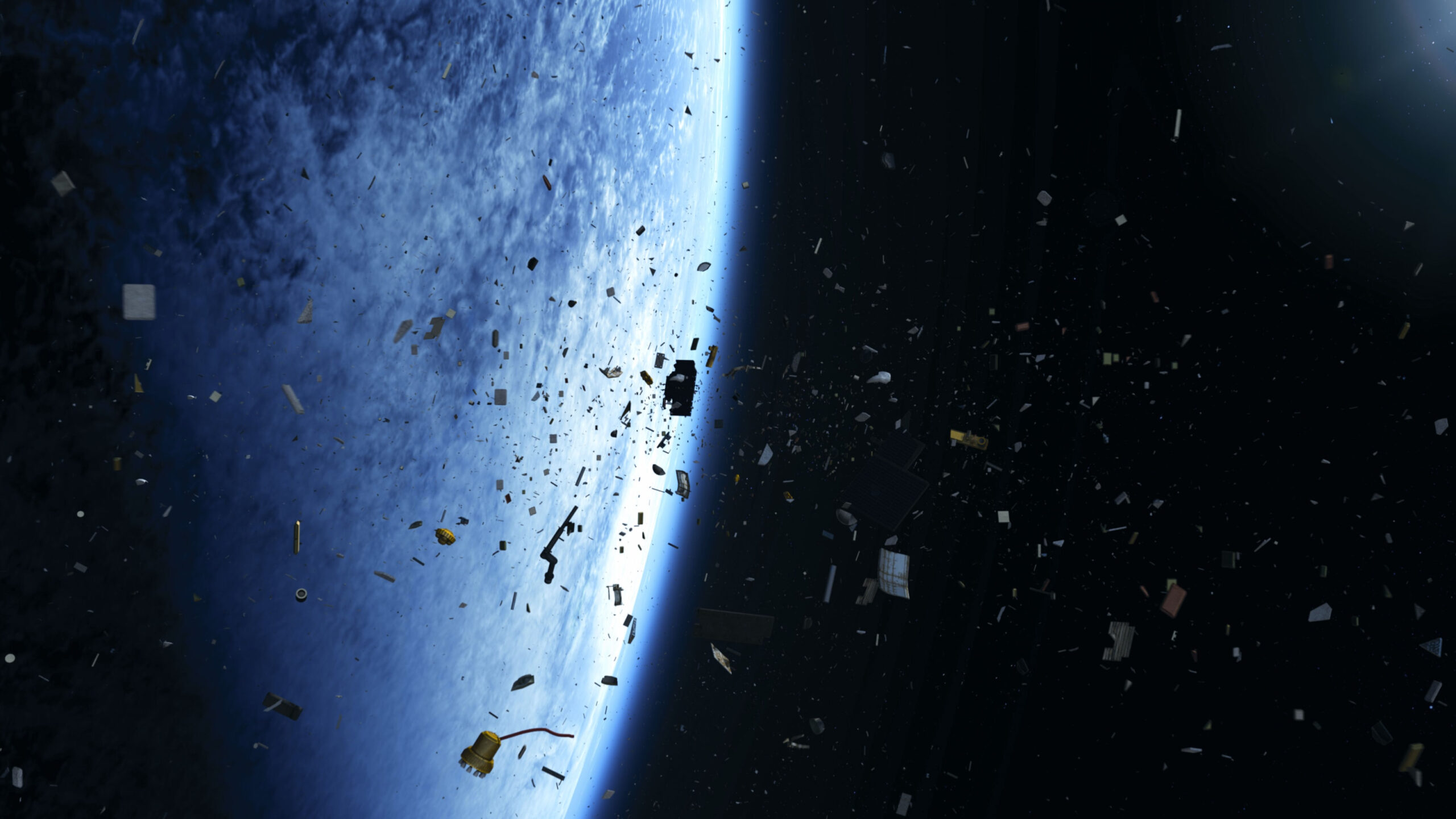 Space debris in orbit round Earth