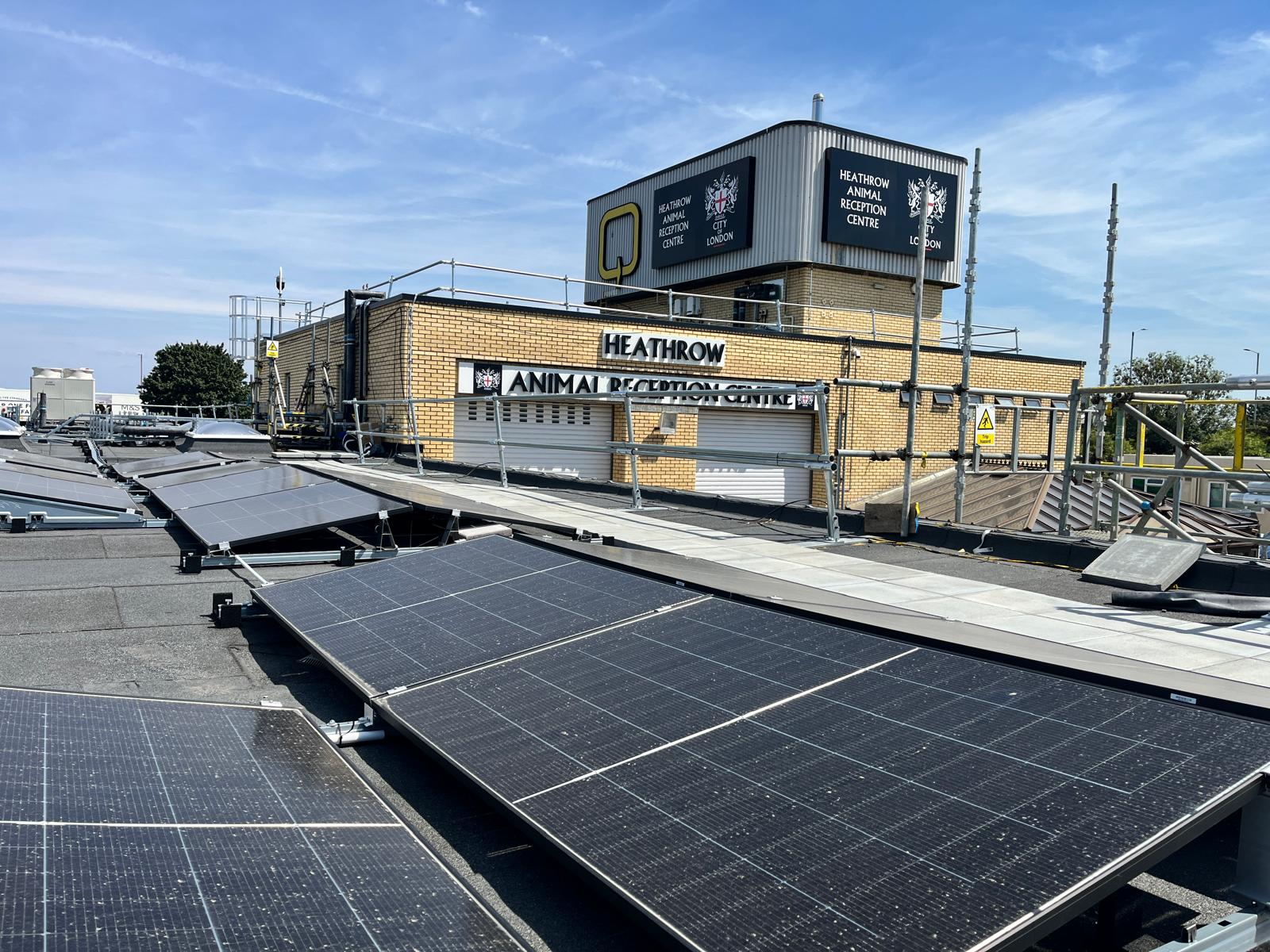Solar panels and heat pumps at Heathrow animal reception centre