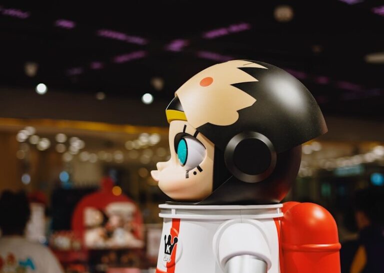 A colorful toy figure displays in a store.